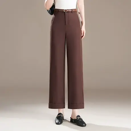 2025秋季新款阔腿裤女高腰显瘦垂感百搭九分卷边西装直筒裤休闲裤图片