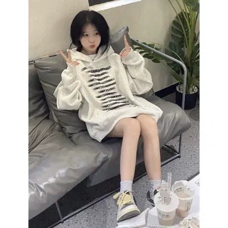 ins潮牌连帽卫衣女春秋季薄款韩版宽松显瘦个性趣味印花上衣外套商品大图