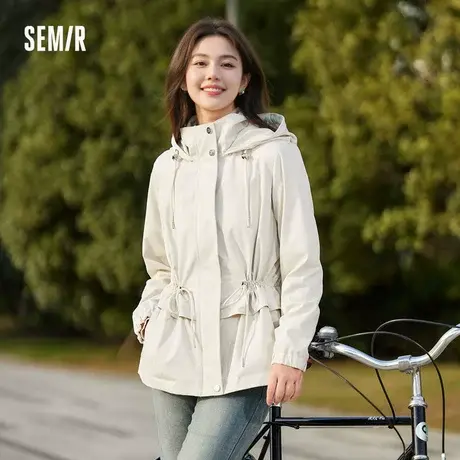 森马外套女收腰正肩连帽上衣显瘦简约休闲风春季潮流三防宽松夹克图片