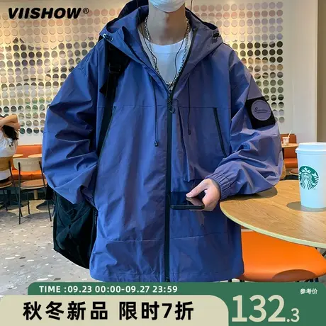 VIISHOW冲锋衣外套男士春秋款潮牌工装夹克男生连帽户外防风上衣商品大图