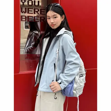 KV真维斯三防连帽休闲夹克女2025秋季新款防水防污百搭开衫外套女商品大图