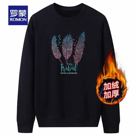 【加绒保暖】罗蒙男士时尚休闲圆领印花卫衣2025秋冬新款加厚T恤商品大图