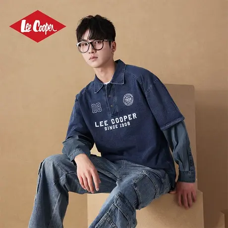 Lee Cooper复古假两件长袖男2025秋季新款潮牌拼接宽松休闲POLO衫商品大图