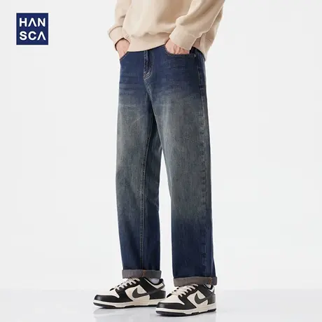 hansca复古美式牛仔裤2025新款男潮牌高端直筒阔腿宽松做旧长裤子商品大图