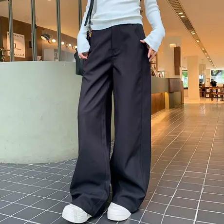 尔给直筒休闲裤女秋冬阔腿长款裤子女显瘦高街垂感拖地裤商品大图