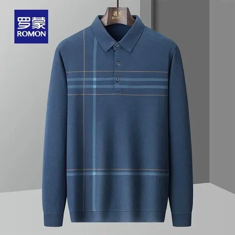 罗蒙男士弹力百搭长袖T恤衫2023秋季新款商务休闲简约翻领Polo衫图片
