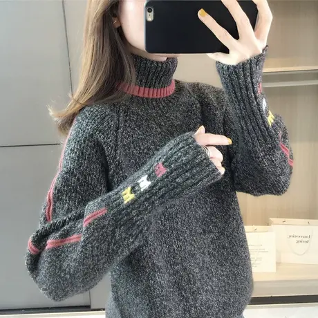 高领毛衣加厚2023年新款爆款冬季女士打底衫宽松外穿慵懒风上衣服图片