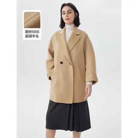 朗姿纯羊毛双面呢复古气质冬季新款毛呢大衣外套女2022年高级感图片