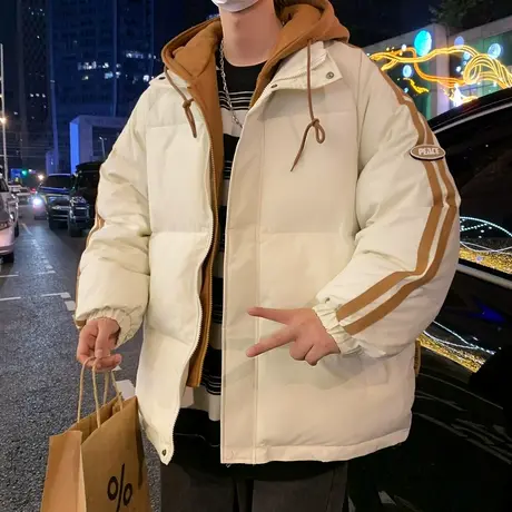 假两件羽绒棉服男冬季新款加厚保暖服潮牌工装面包服外套男士棉衣图片