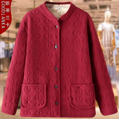 加肥加大码中老年妈妈薄款棉衣女新款奶奶装夹棉提花休闲棉服外套商品大图