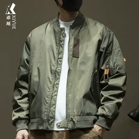 90%白鸭绒 冬季羽绒服男美式工装外套宽松大码男士棒球服飞行夹克商品大图