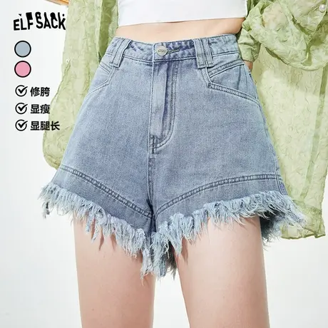 妖精的口袋浅色a字牛仔短裤女2023夏新款辣妹高腰显瘦设计感薄款图片