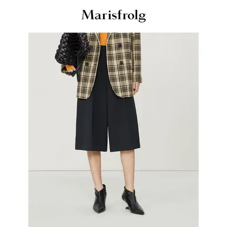 【羊毛针织裤】玛丝菲尔冬季黑色七分阔腿羊毛抗皱休闲裤商品大图