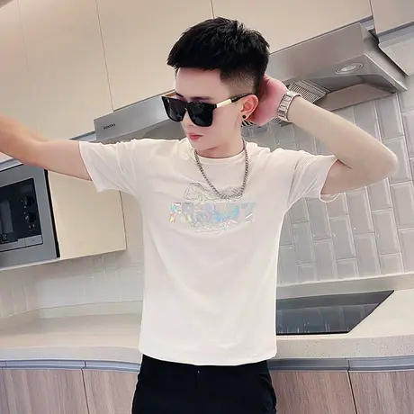 美式字母短袖男夏季高街运动百搭潮流t恤设计感小众高街潮牌修身商品大图