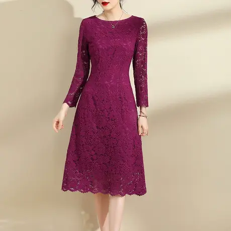 水墨青华冬装新品时尚百搭打底裙气质优雅收腰蕾丝连衣裙女商品大图