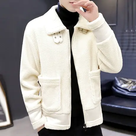 男士个性潮牌加厚夹克青年冬季保暖皮毛一体皮草外套ins帅气衣服商品大图