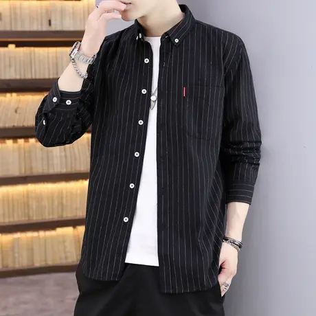 男士韩版潮流长袖衬衫2025年春秋季新款潮牌条纹衬衣帅气男装外套商品大图