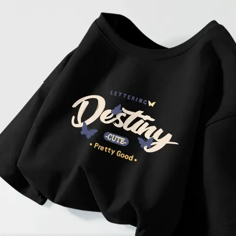 ZR真维斯黑色短袖女夏季 2023新款宽松t恤女简约时尚感纯棉女上衣商品大图