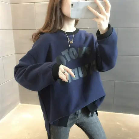 圆领上衣百搭学生韩版2023春秋装新款外套宽松学院风卫衣女潮ins图片