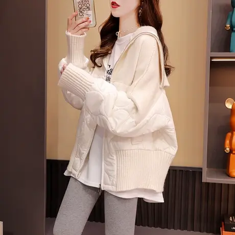 设计感拼接毛衣开衫女2023新款秋冬季韩系慵懒风短款加厚针织外套图片