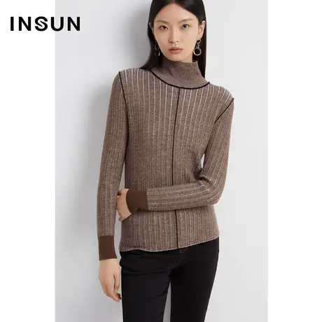INSUN恩裳线上专选秋季羊毛坑条显瘦打底毛织衫商品大图