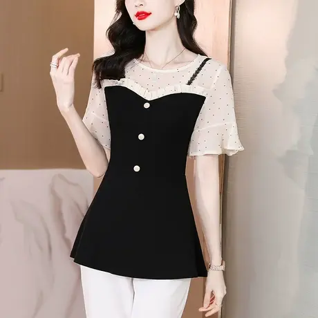 大码短袖t恤女夏季2023新款别致中长款上衣收腰胖mm显瘦盐系炸街图片