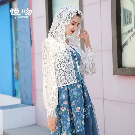 连帽防晒衣女仙女短外套开衫超仙灯笼袖洋气蕾丝小披肩夏百搭短款图片