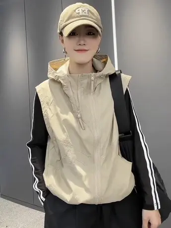 薄款双拉链马甲女短款连帽2023新夏季马夹小个子百搭宽松外搭坎肩商品大图