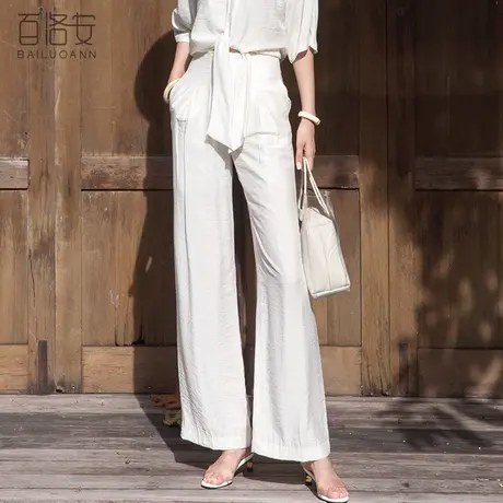 百洛安白色高腰垂感阔腿裤直筒裤女夏新款韩版显瘦百搭西裤长裤子商品大图