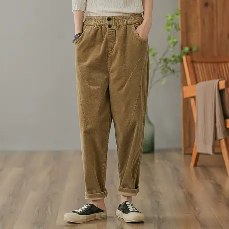 dza 高腰显瘦灯芯绒厚裤子女秋冬新款宽松阔腿裤休闲直筒裤哈伦裤图片