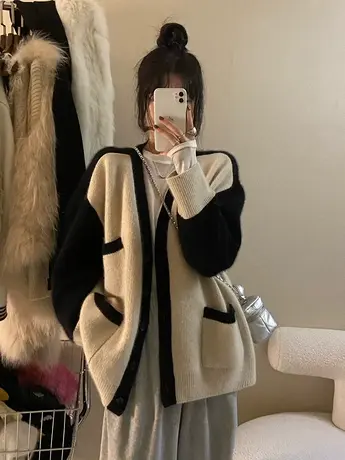 日系复古毛衣女秋冬小个子宽松韩版设计感小众上衣慵懒风开衫外套商品大图