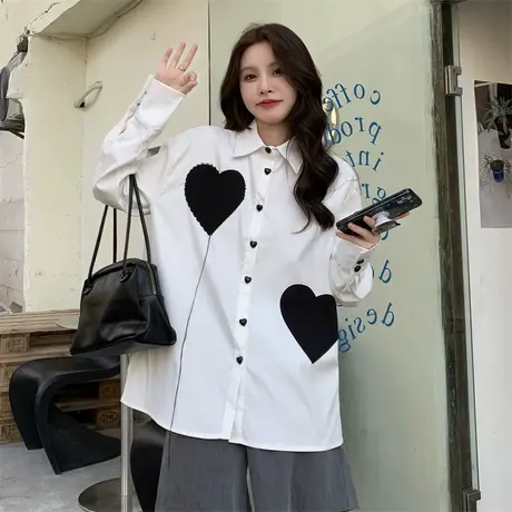 衬衫女2022新款秋季宽松韩版设计感小众法式别致长袖方领上衣外套图片