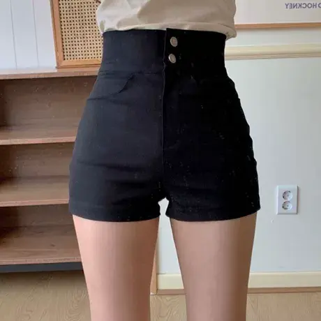 黑色弹力高腰休闲裤女夏春秋外穿辣妹小个子显瘦a字裤子西装短裤商品大图