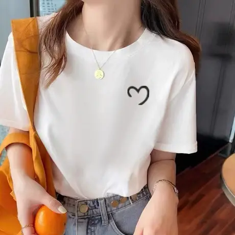 胖mm美式复古oversize刺绣短袖T恤女夏宽松街头国潮炸街休闲上衣商品大图