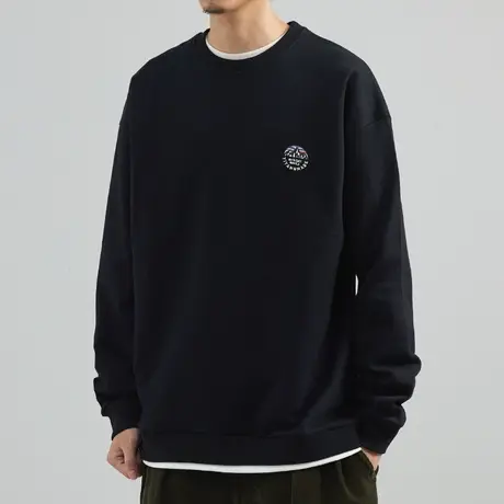 奕飏男装原创假两件刺绣圆领卫衣男士2022年春秋宽松休闲套头衫潮商品大图