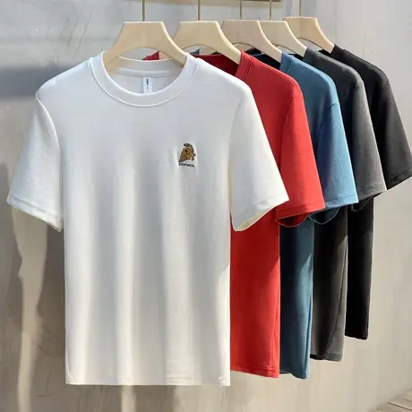 2023年春夏新款本命年牛头刺绣短袖T恤红色半袖T恤男打底衫上衣商品大图