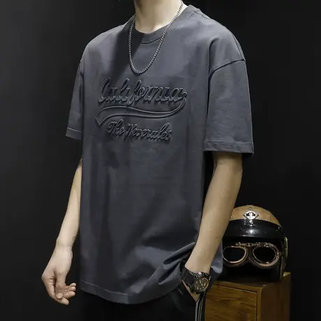 立体印花短袖t恤男士夏季宽松国潮胖子大码加肥加大重磅体恤纯棉商品大图