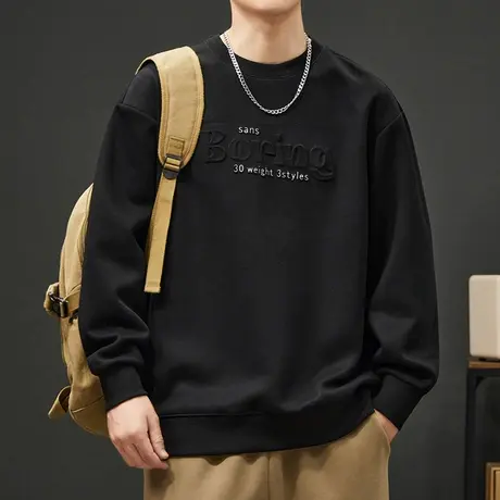 春秋款潮牌重磅中性风圆领卫衣秋冬季男生高端宽松痞帅长袖上衣服商品大图