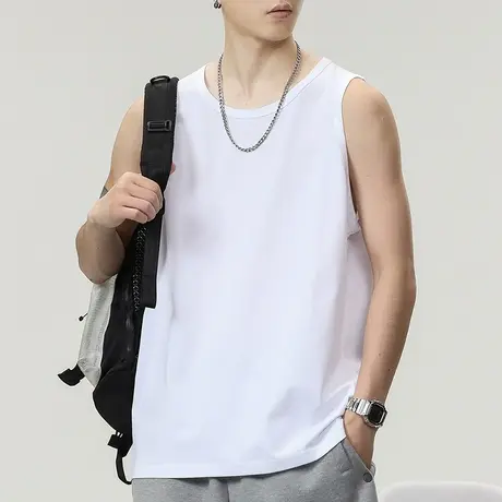 男士无袖纯色背心男夏季潮牌纯棉打底上衣2023年新款坎肩t恤男款商品大图