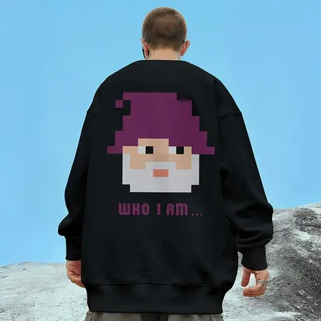 美式oversize港风圆领男生卫衣潮牌ins潮流大码男装春秋冬季加绒图片