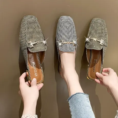 包头懒人半拖鞋女士2025夏新款单鞋外穿乐福拖鞋凉拖英伦风穆勒鞋图片