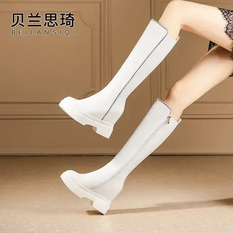 真皮厚底内增高坡跟长靴女不过膝2023秋冬季新款防水台高跟高筒靴图片