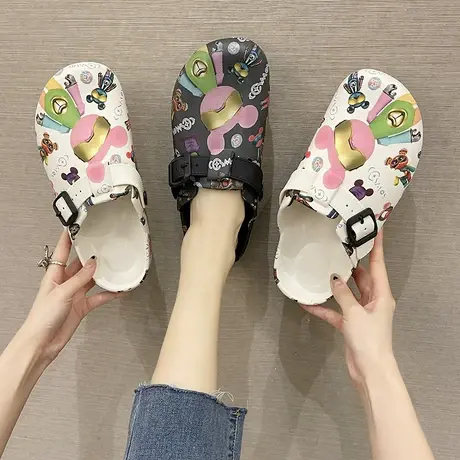 包头半拖鞋女ins潮2025年夏季时尚卡通外穿防滑凉拖护士沙滩拖鞋图片