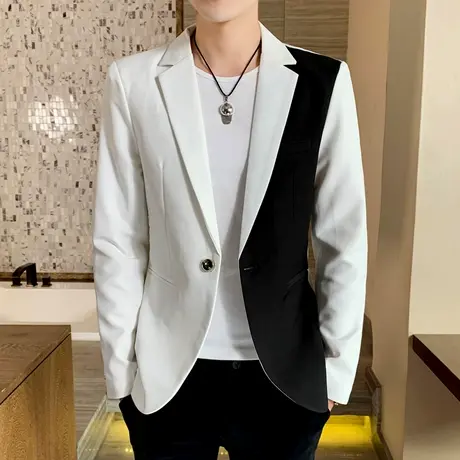 潮牌拼色西装外套男士秋季2023新款ins韩版痞帅气个性修身小西服图片