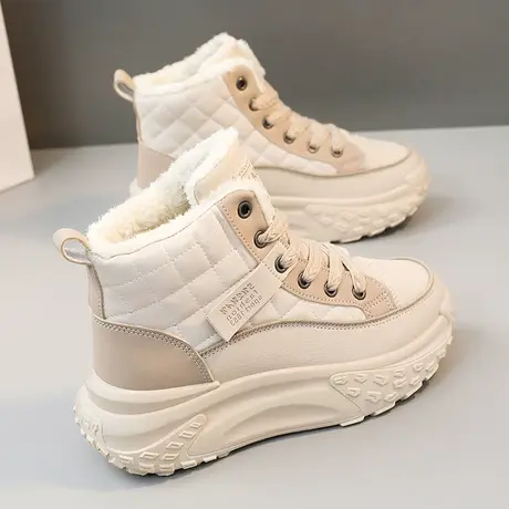 厚底雪地靴女冬季加绒加厚2023新款防水防滑保暖高帮皮面运动棉鞋商品大图