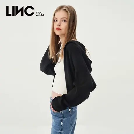 LINCCHIC金羽杰针织衫2023新款短款连帽针织开衫外套S231CR163Y商品大图