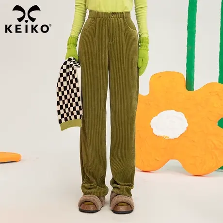 复古军绿色雪尼尔阔腿裤春秋灯芯绒拖地裤条绒显瘦直筒长裤子图片