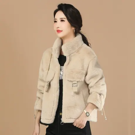 新品88折】高级感仿水貂毛外套女2023冬装新款羊羔毛大衣短款加厚商品大图