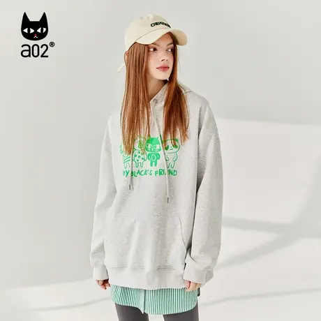 【呼呼严选专享】a02慵懒风灰色连帽卫衣女2023春秋季新品上衣商品大图
