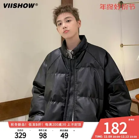 VIISHOW黑色pu皮羽绒棉服男款冬季美式复古棉衣袄子潮牌保暖外套商品大图